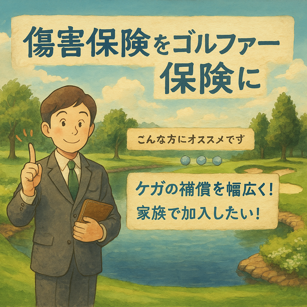 傷害保険をゴルファー保険に。こんな方にオススメです。ケガの補償を幅広く！家族で加入したい！